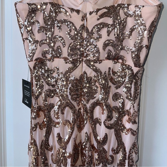 Bariano Rebecca Rose Gold Strapless Sequin Maxi Dress- NWT